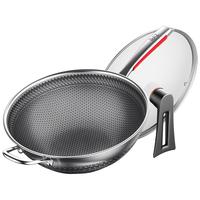 RAZ 德国不粘锅炒锅316不锈钢炒菜锅家用锅具平底锅燃气灶电磁炉通用 30内径,32外径双面蜂窝(有侧耳)