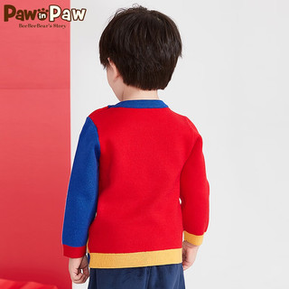PawinPaw【新年系列】小熊童装秋季男宝宝儿童春节针织毛衣拜年服 红色/20 1