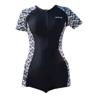 洲克新款女士时尚遮肚显瘦修身保守连体平角泳衣沙滩度假休闲戏水泳装 黑淡浓素织花