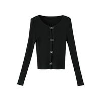 晚白2025年秋纯色圆领上衣复古工业利落修身针织衫女