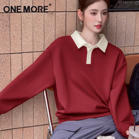 one more奶白色polo领卫衣女2025秋季翻领宽松休闲独特上衣S 【Polo领卫衣】酒红色 L