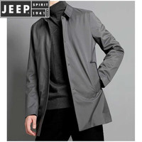 JEEP SPIRIT2023春夏新款潮流中长款风衣男时尚纯色简约翻领薄款外套 灰色