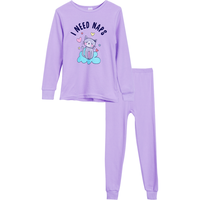 红豆居家秋冬儿童纯棉内衣女童宝宝睡衣中大童可爱猫咪印花秋衣秋裤套装 浅紫 均码 140/75