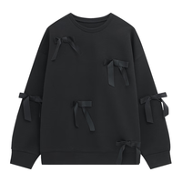 百家好（Basic House）2025春季韩系宽松蝴蝶结减龄套头长袖卫衣 黑色 M