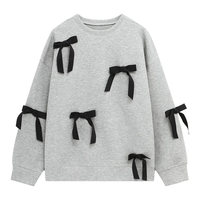 百家好（Basic House）2025春季韩系宽松蝴蝶结减龄套头长袖卫衣 灰色 L