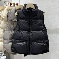 子牧棉麻2025冬装 女百搭立领棉衣马甲时尚百搭外套马夹坎肩上衣2301 黑色 XL (建议125-135斤)