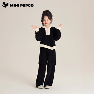 小猪班纳（PEPCO）男女童春秋季套装休闲显瘦减龄拼接拉链复古阔腿裤 女童套装(黑色) 150 *身高140-150cm