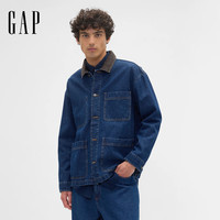 盖璞Gap男装2025秋季款纯棉工装翻领夹克外套美版823703 深色水洗 L 美码 XL亚洲码185/104A