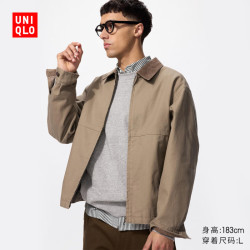 优衣库 男装/男女同款休闲拉链短茄克外套巴恩风翻领夹克478230 478230/34驼色 L /175/100A