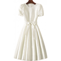 罗蒙（ROMON）显瘦连衣裙女2025夏季新款小众气质甜美白色简约圆领收腰减龄裙子 白色