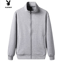 花花公子卫衣男秋冬立领无帽开衫运动休闲上衣薄款针织宽松夹克 9822灰色【春秋款】 4XL