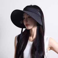 FOURDATRY夏季骑行防紫外线空顶防晒帽女uv太阳帽遮脸帽感UPF50+大帽檐 黑色