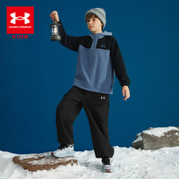 安德玛(Under Armour)儿童上衣秋冬季男女童休闲百搭保暖摇粒绒连帽卫衣254303312 烟雾蓝色 130