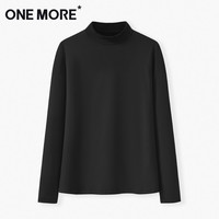 one more半高领打底衫女早秋季2025薄荷绿磨毛发热保暖上衣Y 黑色(纯色) L