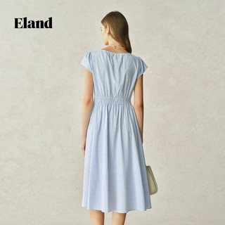 ELAND【风铃裙】衣恋连衣裙女A摆收腰格纹中长裙透气25夏 浅蓝色(51)L/Blue-B款F88T73 L /170