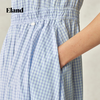 ELAND【风铃裙】衣恋连衣裙女A摆收腰格纹中长裙透气25夏 浅蓝色(51)L/Blue-B款F88T73 L /170