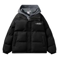 Coca-Cola/可口可乐假两件连帽棉衣男面包服冬装棉服棉袄外套