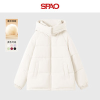 SPAO简约连帽棉服男女2025冬季新款加厚保暖防寒面包服外套SPMFNC06XY 黑#纯色 S