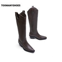 【双11】Toomanyshoes靴子海拉尔尖头高跟秋冬高筒骑士靴女 咖色 37