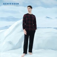 舒雅(Schiesser)男士加厚圆领软糯绒感毛巾布睡衣长袖长裤家居服套装E9/23536H 深红 M