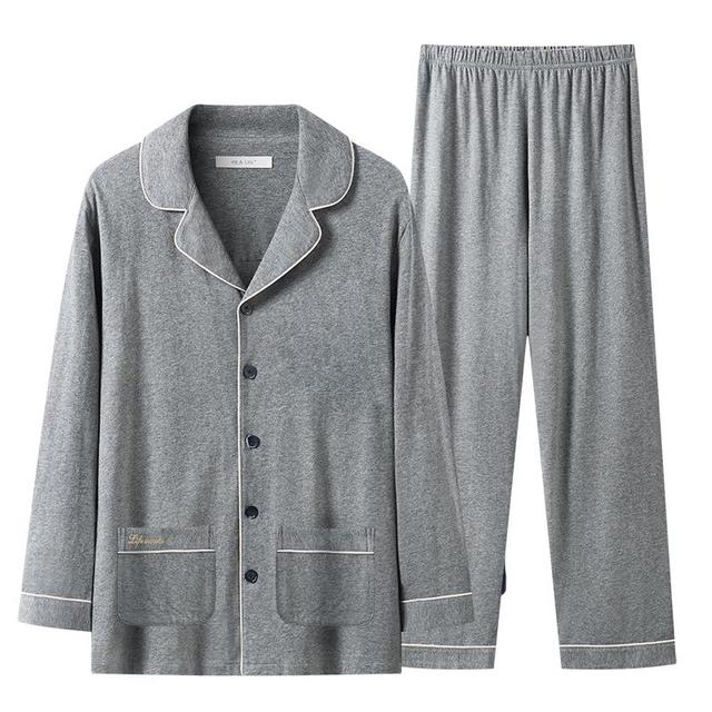 海澜之家 男士睡衣男春秋纯棉全棉翻领开衫可外穿长袖长裤家居服