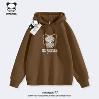 HIPANDA你好熊猫男士卫衣2025秋季休闲复古印花男士连帽上衣春季帽衫 【重磅棉】-咖#JDP熊猫粉笔 M