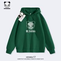 HIPANDA你好熊猫男士卫衣2025秋季休闲复古印花男士连帽上衣春季帽衫 【重磅棉】-墨绿#JDP熊猫粉笔 4XL