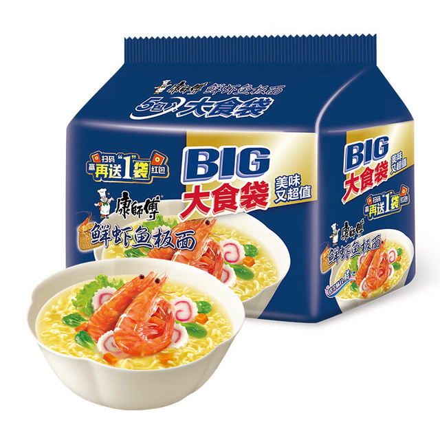 康师傅 大食袋 鲜虾鱼板面 5袋