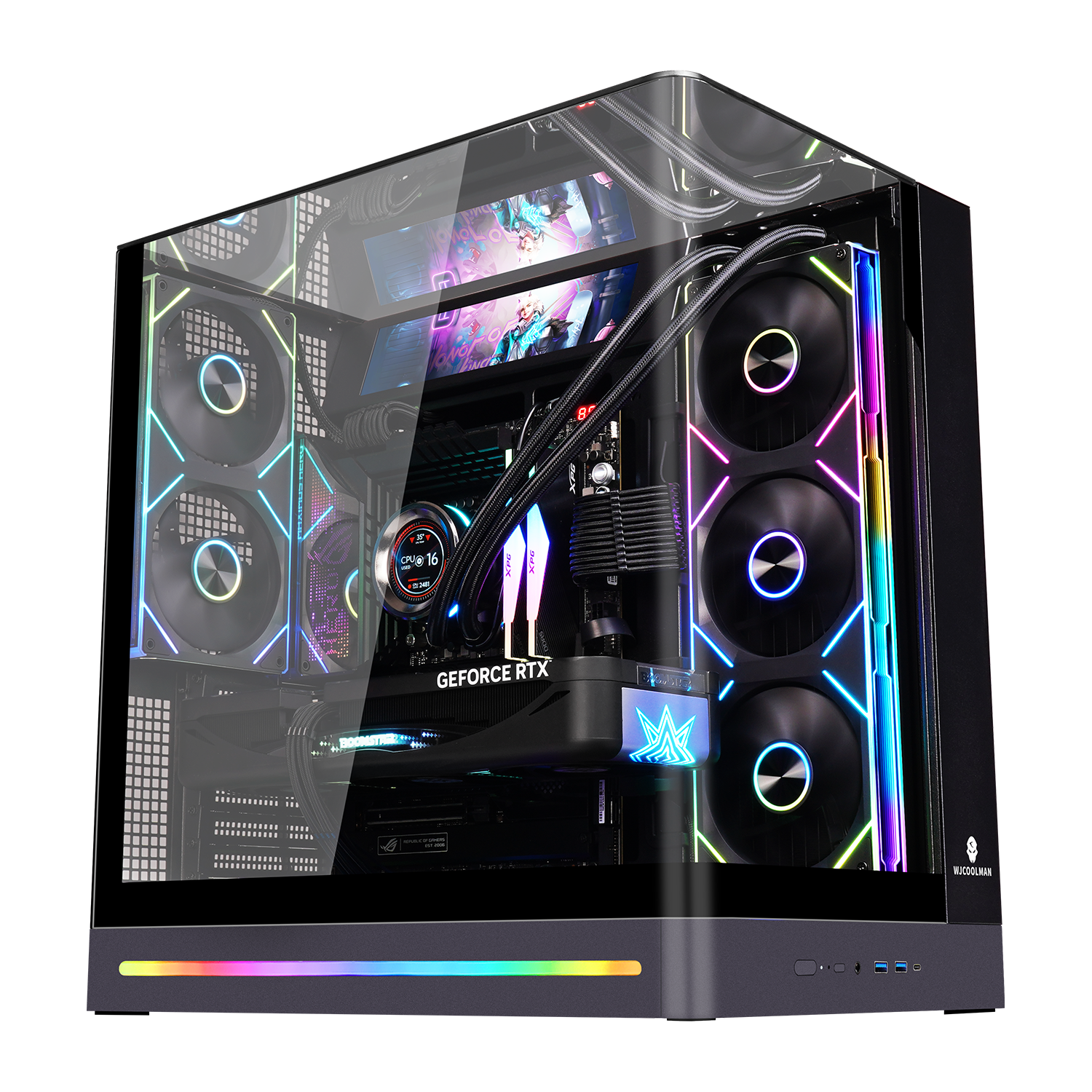  WJCOOLMAN/玩嘉 一体式曲面玻璃海景房 机箱 TypeC ARGB灯条 360水冷 AXT背插