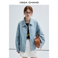 VEGA CHANG皮衣女2025年春秋季新款时尚高级机车风宽松显瘦皮外套 机车蓝
