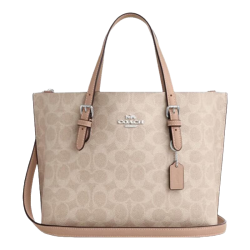 COACH 奥莱女士经典标志MOLLIE 25号托特包单肩斜挎包 SV/沙黄色/灰褐色