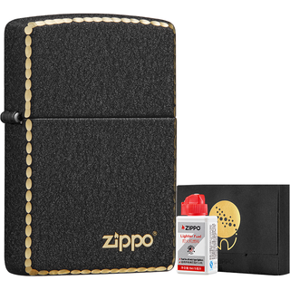 ZIPPO打火机之宝防风煤油 黑裂漆-商标-凿边款 男 含油套装 黑裂漆-商标-凿边款【含油】