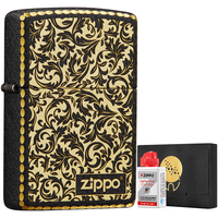 ZIPPO打火机之宝防风煤油 黑裂漆-商标-凿边 含油套装 黑裂漆-双面蔓草-凿边款【含油】