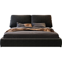 林氏家居布艺床猫抓布大象耳朵床主卧室大户型双人床软包床1.8米2米BC501 绒墨黑|单床