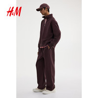 H&M 男装卫衣秋季加绒立领宽松美式慵懒重磅保暖内搭上衣1245648 红色 S 170/92