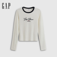 GAP女装2025秋季新款刺绣logo修身圆领针织长袖休闲上衣792652