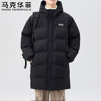 马克华菲棉服男秋冬季中长款加厚保暖休闲外套连帽棉衣面包服 黑色 L L （125-140斤）