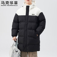 马克华菲棉服男秋冬季中长款加厚保暖休闲外套连帽棉衣面包服 黑白 M M （100-125斤）