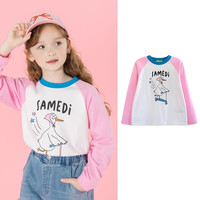 I LOVE J ILOVEJ韩国童装2025秋季女童鸭子印花纯棉T恤插肩袖上衣/JXSTO30