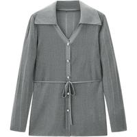 太平鸟女装针织线灰色衬衫式开衫女秋装V领气质针织上衣 灰色 M