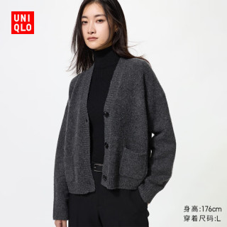 优衣库 女装舒芙蕾针织短开衫/外套空调衫通勤25秋冬478339 08 深灰色 S /155/80A