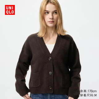 优衣库 女装舒芙蕾针织短开衫/外套空调衫通勤25秋冬478339 38 深褐色 S /155/80A