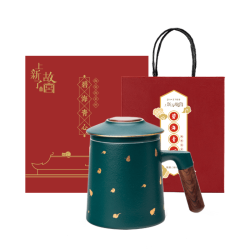 pinztea 茶水分离木柄陶瓷泡茶杯系列 陶瓷杯 350ml 白色