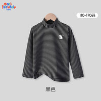 马克华菲(MARK FAIRWHALE)男女童打底衫中大童秋冬款条纹半高领上衣儿童保暖休闲长裤 M小猫抗鱼K黑色(条纹半高领) 160