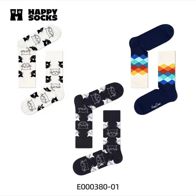 Happy Socks 潮牌百搭经典袜子ins风甜美中筒袜 3双装
