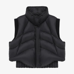BASIC HOUSE 百家好 黑色立领保暖白鸭绒羽绒马甲