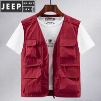 JEEP SPIRIT夏季户外马甲男春秋季大码宽松战术背心多口袋连帽休闲马夹女 8578红色 XL 141-160斤左右