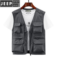 JEEP SPIRIT夏季户外马甲男春秋季大码宽松战术背心多口袋连帽休闲马夹女 8578灰色 M 100-120斤左右