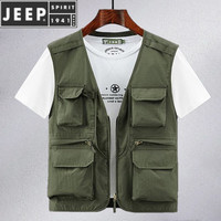 JEEP SPIRIT夏季户外马甲男春秋季大码宽松战术背心多口袋连帽休闲马夹女 8578军绿色 XL 141-160斤左右