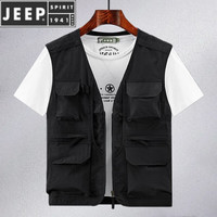 JEEP SPIRIT夏季户外马甲男春秋季大码宽松战术背心多口袋连帽休闲马夹女 8578黑色 5XL 211-225斤左右